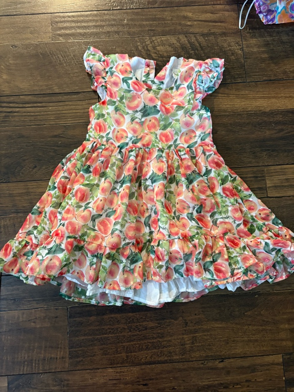 Girls' Peach-Print Ruffle Sleeve Casual Dress